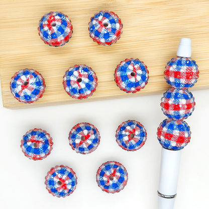 20mm Red Blue Plaid Rhinestone Bubblegum Acrylic Beads