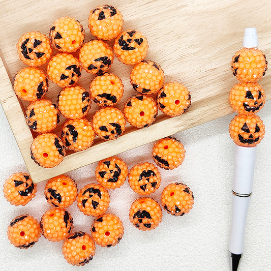 20mm Rhinestone Pumpkin Acrylic Halloween Bubblegum Beads