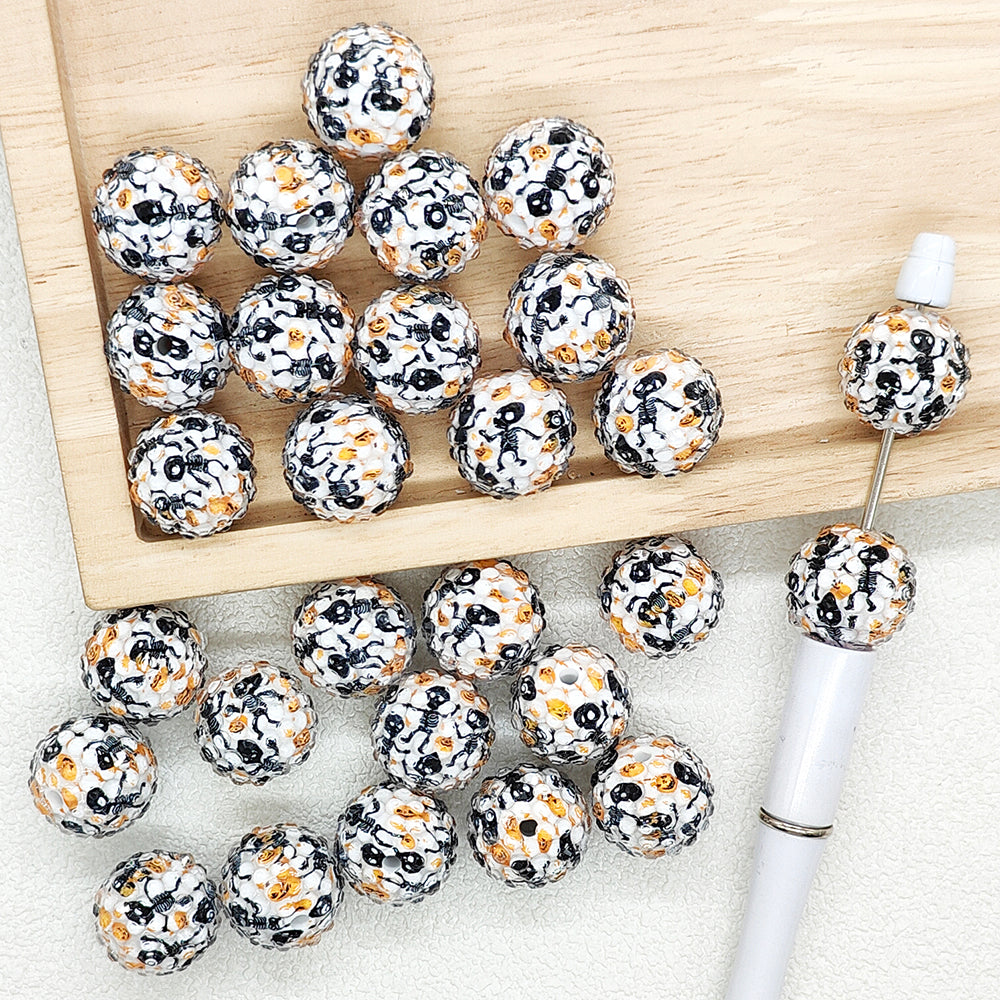 20mm Skull Pumpkin Bubblegum Beads,Rhinestone Acrylic Beads