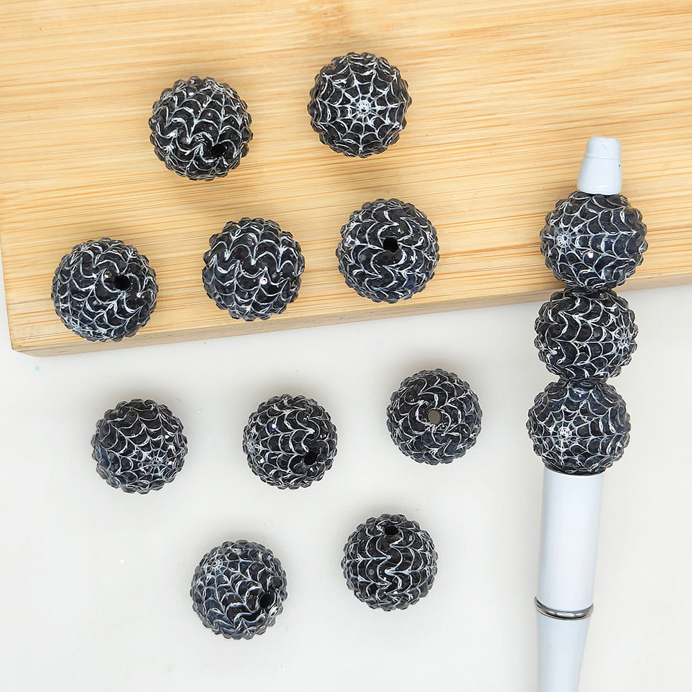 20mm Spider Web Rhinestone Bubblegum Acrylic Beads