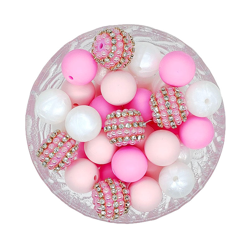 Assorted Silicone Rhinestone Bubblegum Beads