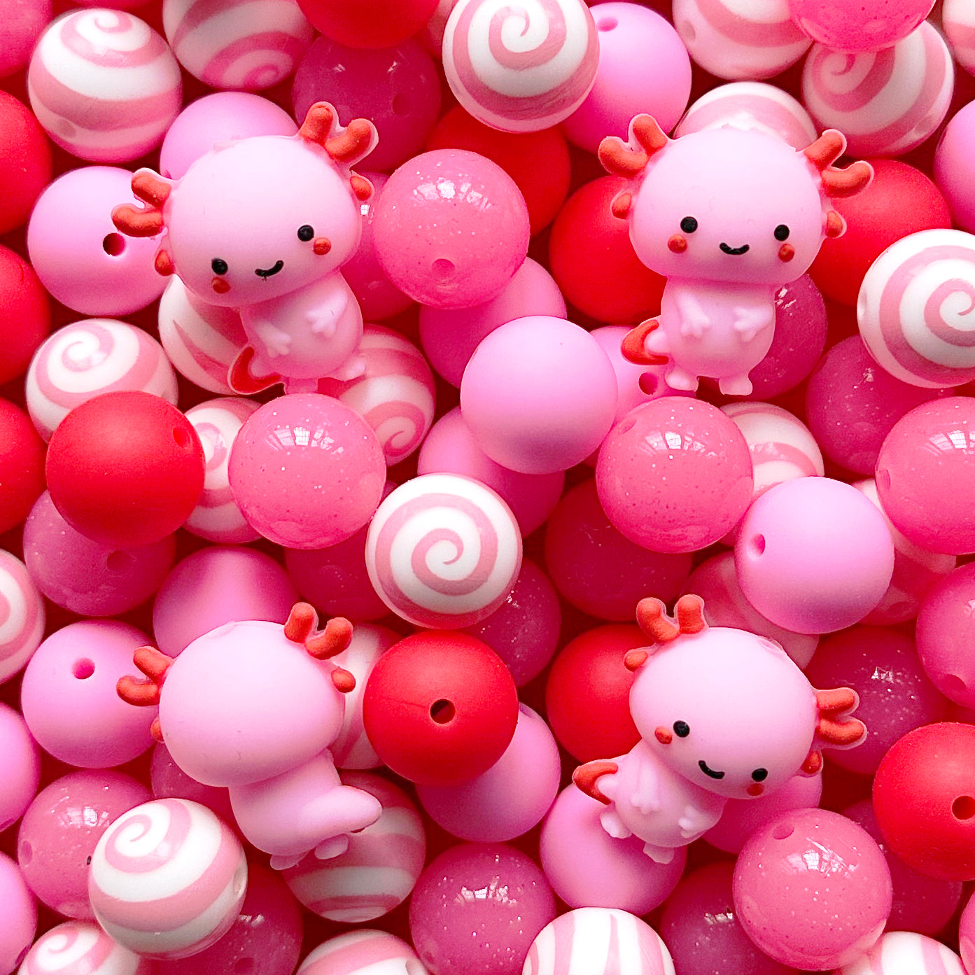 24Pcs 3D Axolotl Focal Assorted Beads,Mixed Loose Beads,Silicone Beads