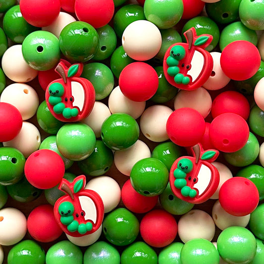 24Pcs Apple Worm Focal Beads Assorted Lot,Silicone Beads