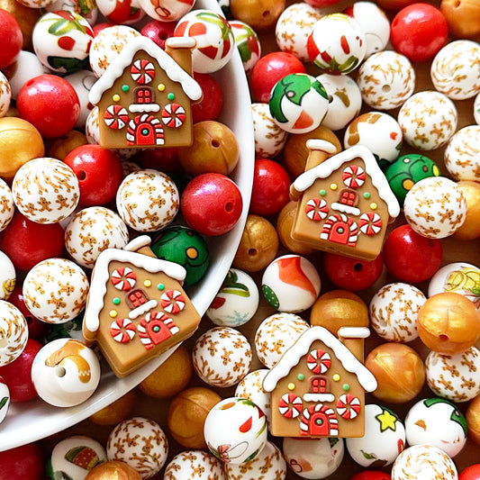 24Pcs Christmas House Focal Beads Assorted Pack,Loose Bead