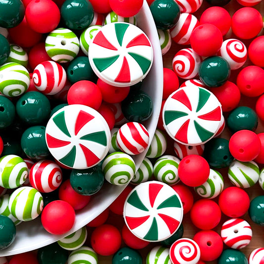 24Pcs Christmas Swirl Focal Beads Assorted Pack,Loose Bead