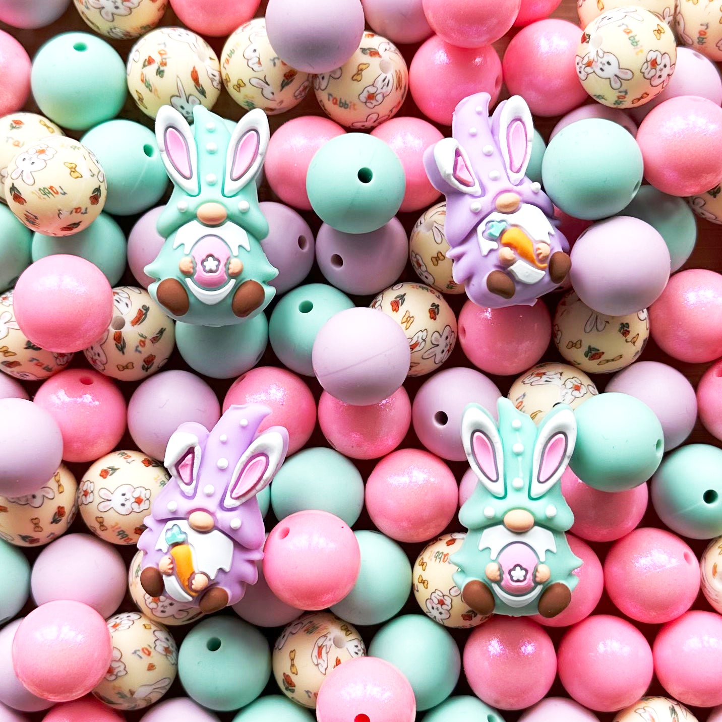 24Pcs Easter Gnome Assorted Beads,Silicone Loose Beads,Bulk Beads