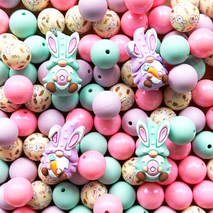 24Pcs Easter Gnome Assorted Beads,Silicone Loose Beads,Bulk Beads