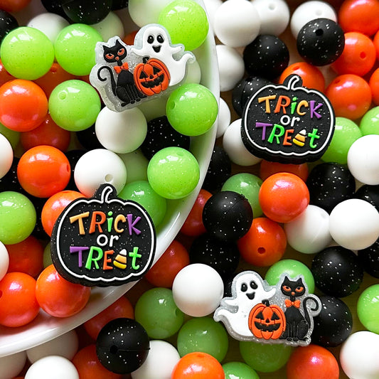 24Pcs Halloween Pumpkin Cat Ghost Glitter Focal Beads Assorted Pack,Loose Bead