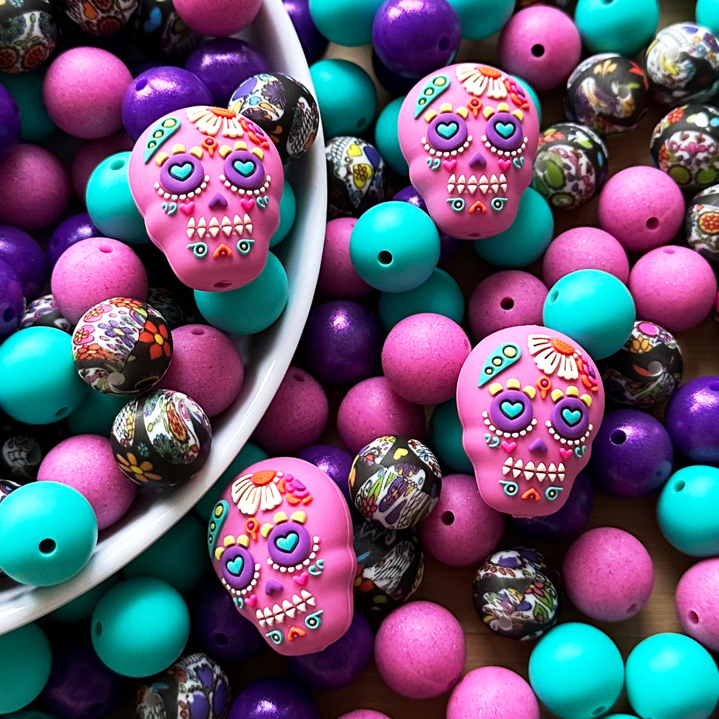 24Pcs Skull Focal Beads Assorted Pack,Loose Bead