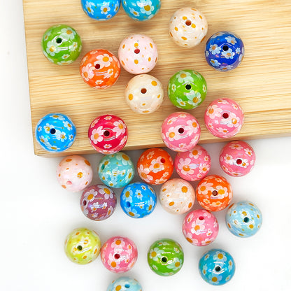 New UV 16mm Colored Floral Print Acrylic Gumball Beads,Loose Bead