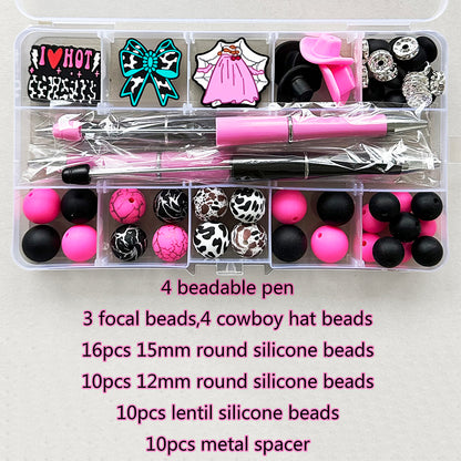 57Pcs Assorted Loose Bead Pen Kit,Cowboy Bead,Focal Beads