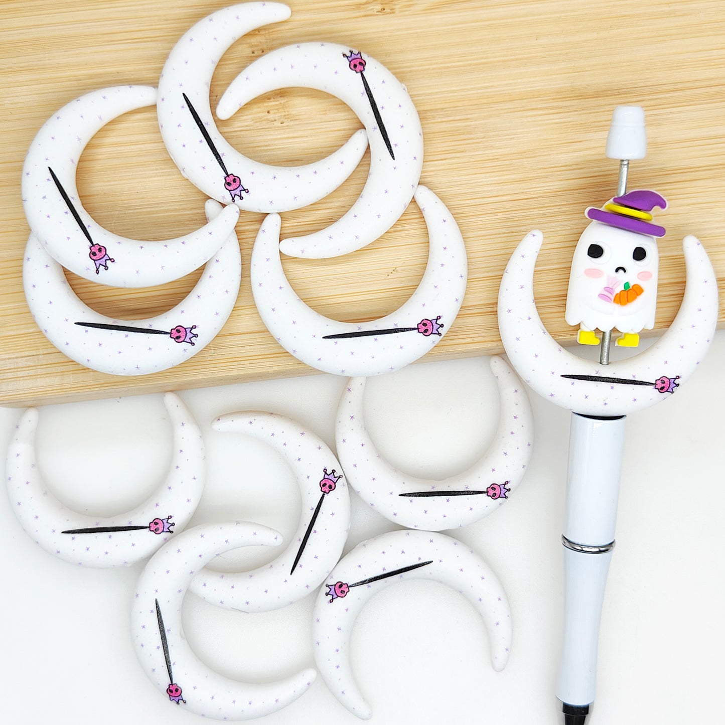 Printed Crescent Moon Shaped Acrylic Beads 47*39mm