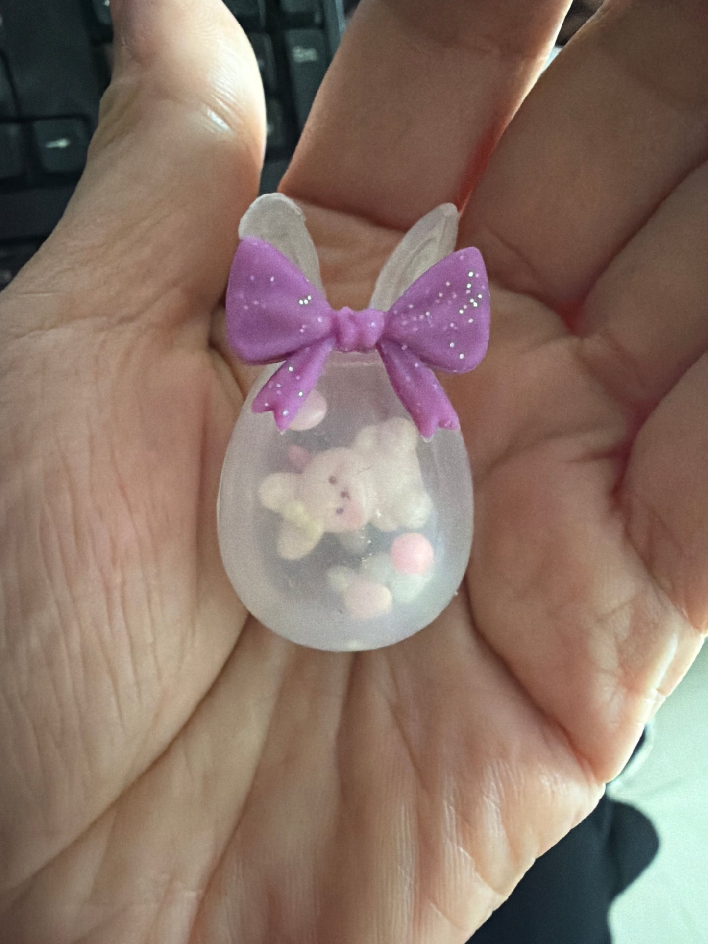 Silicone Focal Easter Bunny Bow Shaker Beads With Beads Inside
