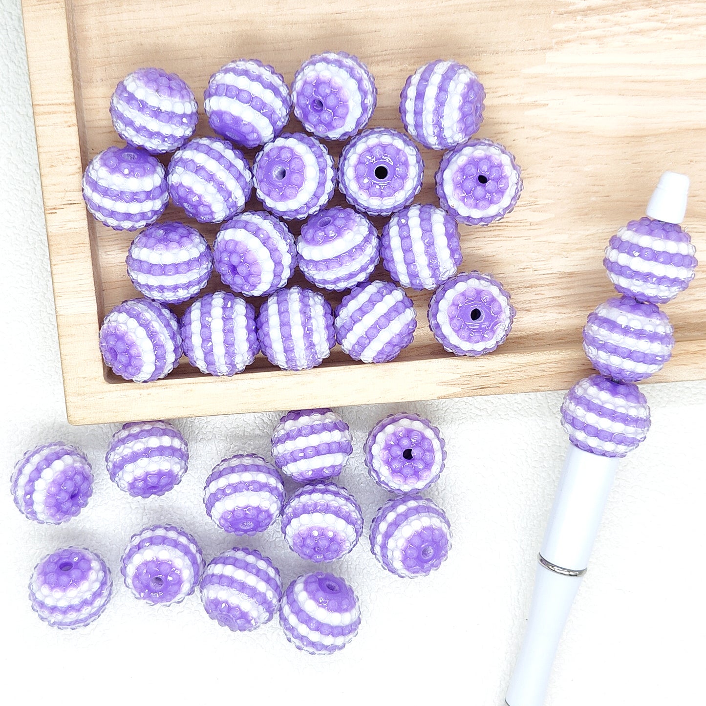 New 20mm Round Striped Clear Rhinestone Bubblegum Beads