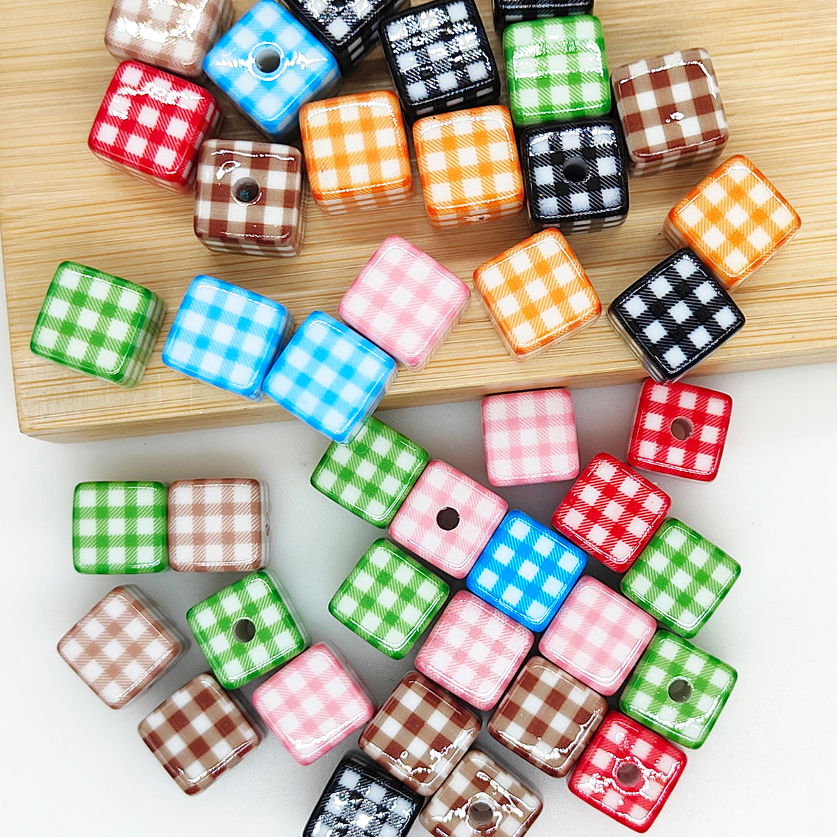14mm Plaid Square Acrylic Beads,Assorted Colors Beads