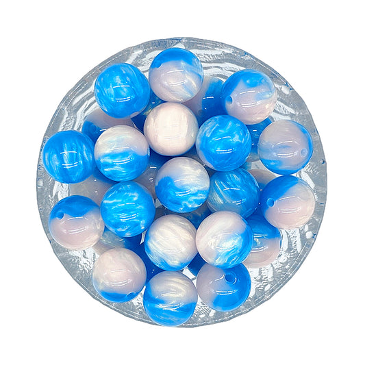 16mm Round Grey Blue Pearlescent Acrylic Beads