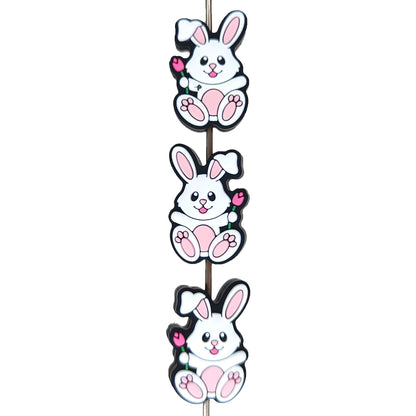 Rabbit Holding Tulip Easter Focal Beads