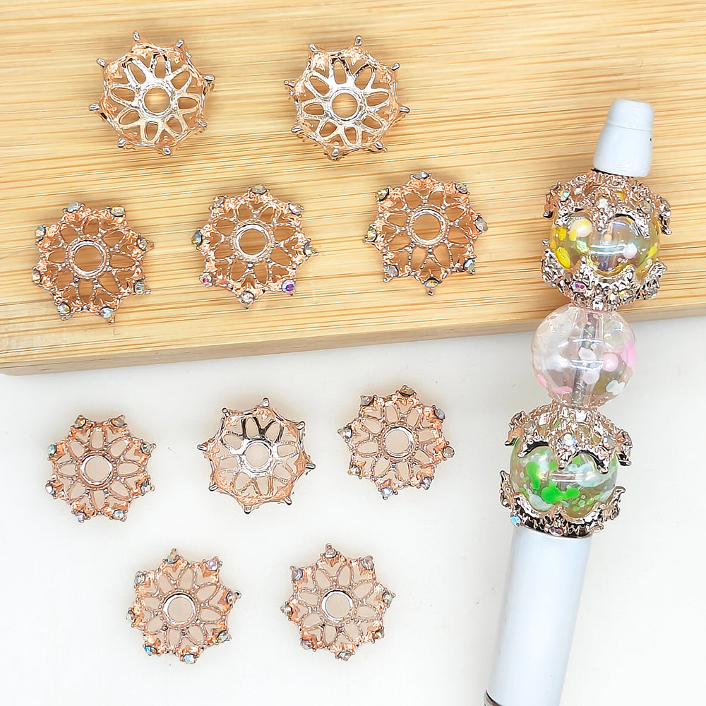 Fancy AB Rhinestone Metal Bead Cap fit 16mm Round Beads