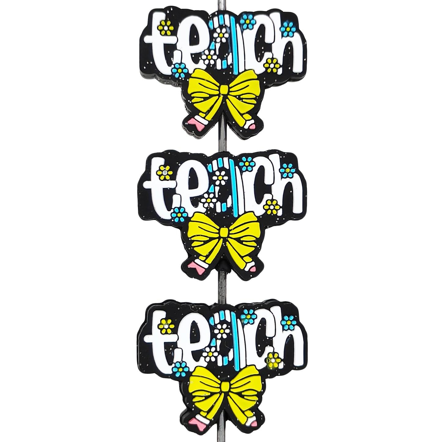 Teach Pencil Bow Glitter Focal