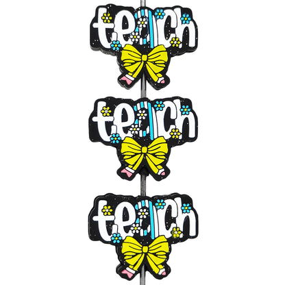 Teach Pencil Bow Glitter Focal