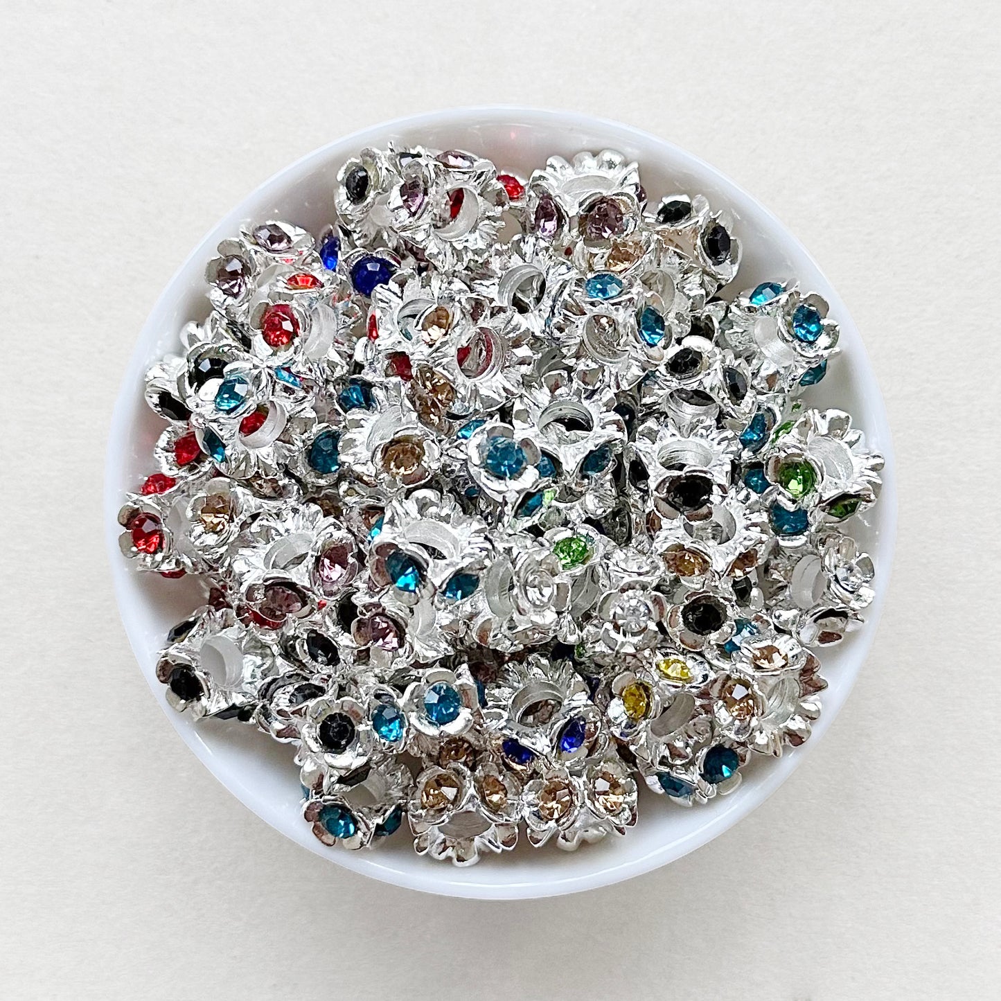 14mm Silver Flower Spacer Beads,Rhinestone Metal Spacer Beads