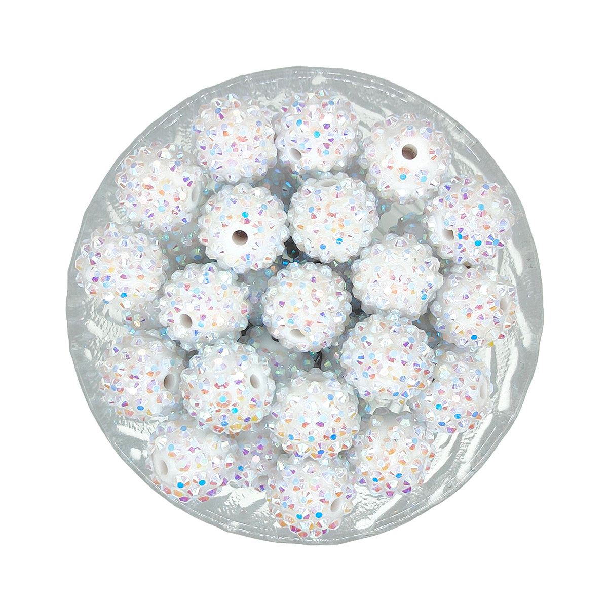 16/20mm White AB Rhinestone Bubblegum Acrylic Beads