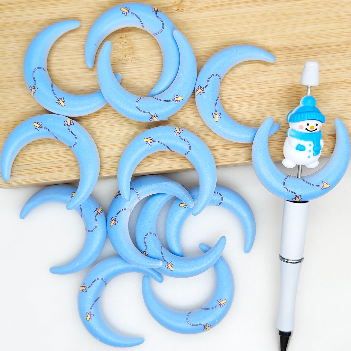 Printed Crescent Moon Shaped Acrylic Beads 47*39mm