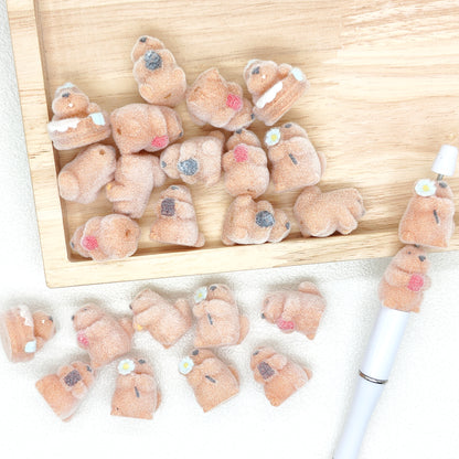 3D Capybara Shape Flocked Acrylic Beads,Focal Assorted Beads