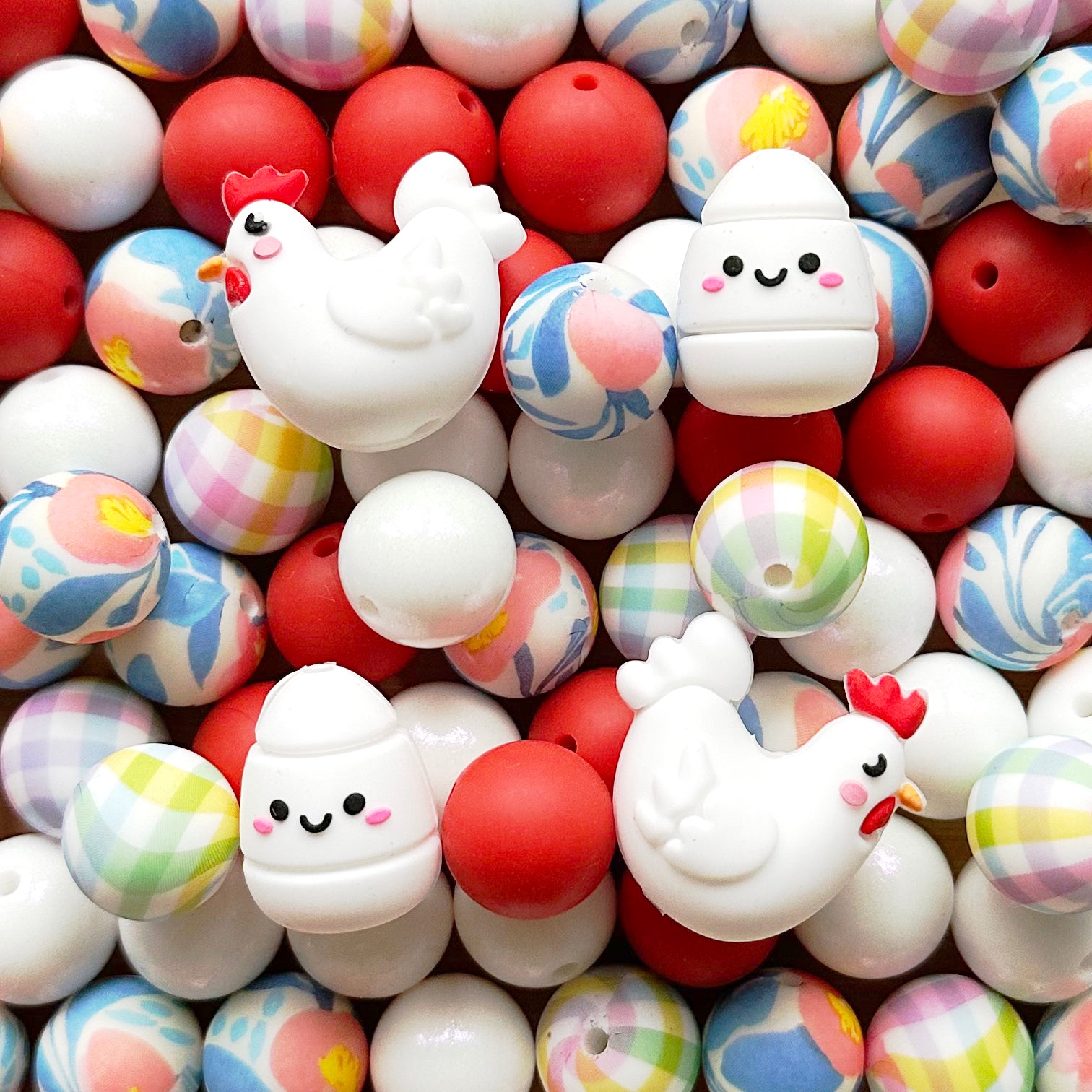 3D Chicken Egg Focal Beads,Assorted Beads,24Pcs Loose Silicone Beads