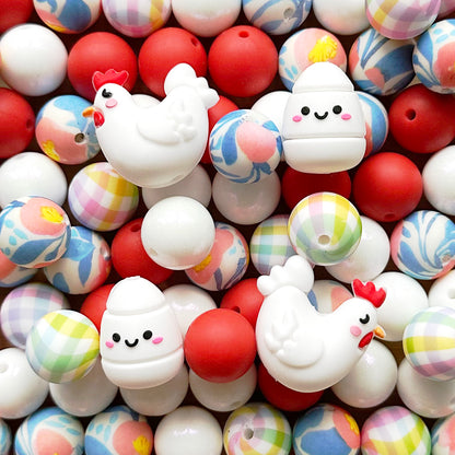 3D Chicken Egg Focal Beads,Assorted Beads,24Pcs Loose Silicone Beads