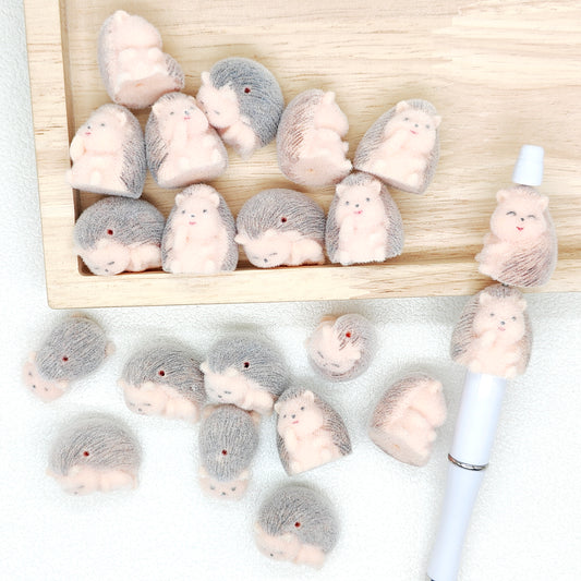 3D Flocked Hedgehog Acrylic Fuzzy Beads,Assorted Gesture