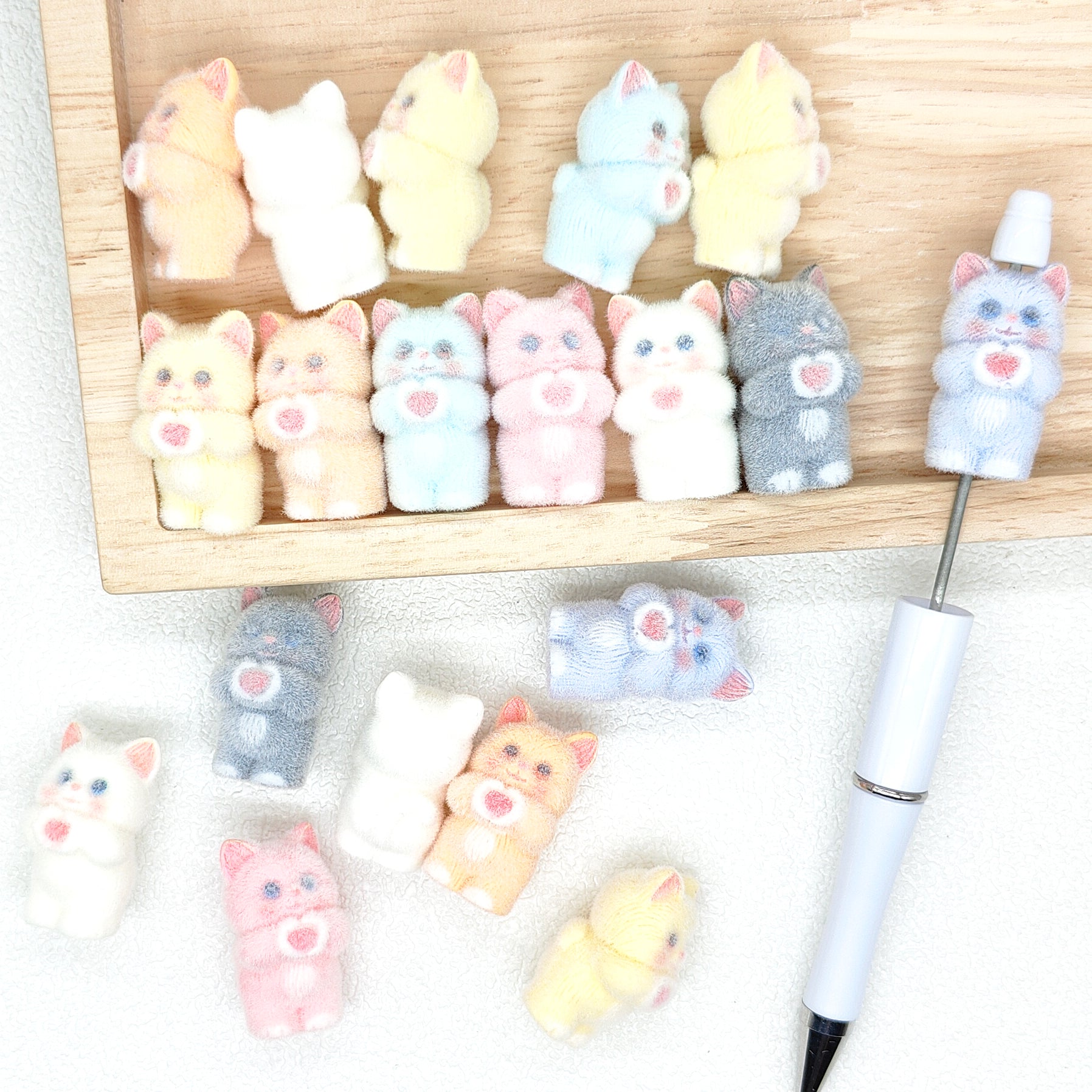 3D Flocked Love Cat Acrylic Beads DIY Jewelry,Mixed Color Beads