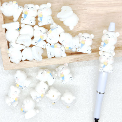 3D Fuzzy Bear Shape Acrylic Beads,Animal Flocked Beads