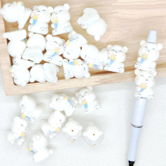 3D Fuzzy Bear Shape Acrylic Beads,Animal Flocked Beads