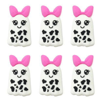 3D Ghost with Bow Glitter Focal