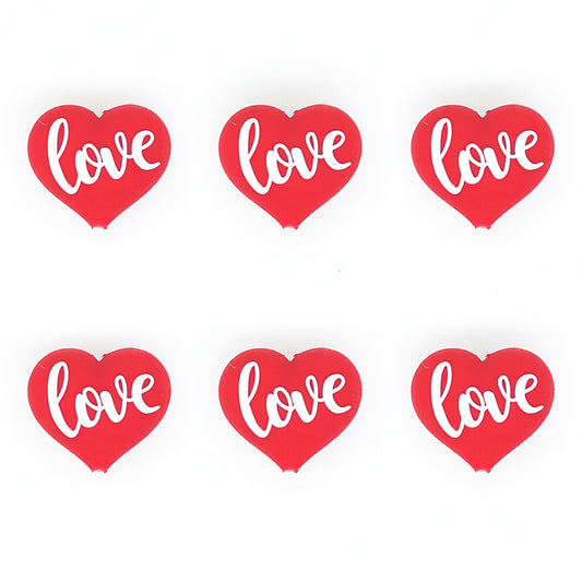 3D Red Heart Love Silicone Focal Beads