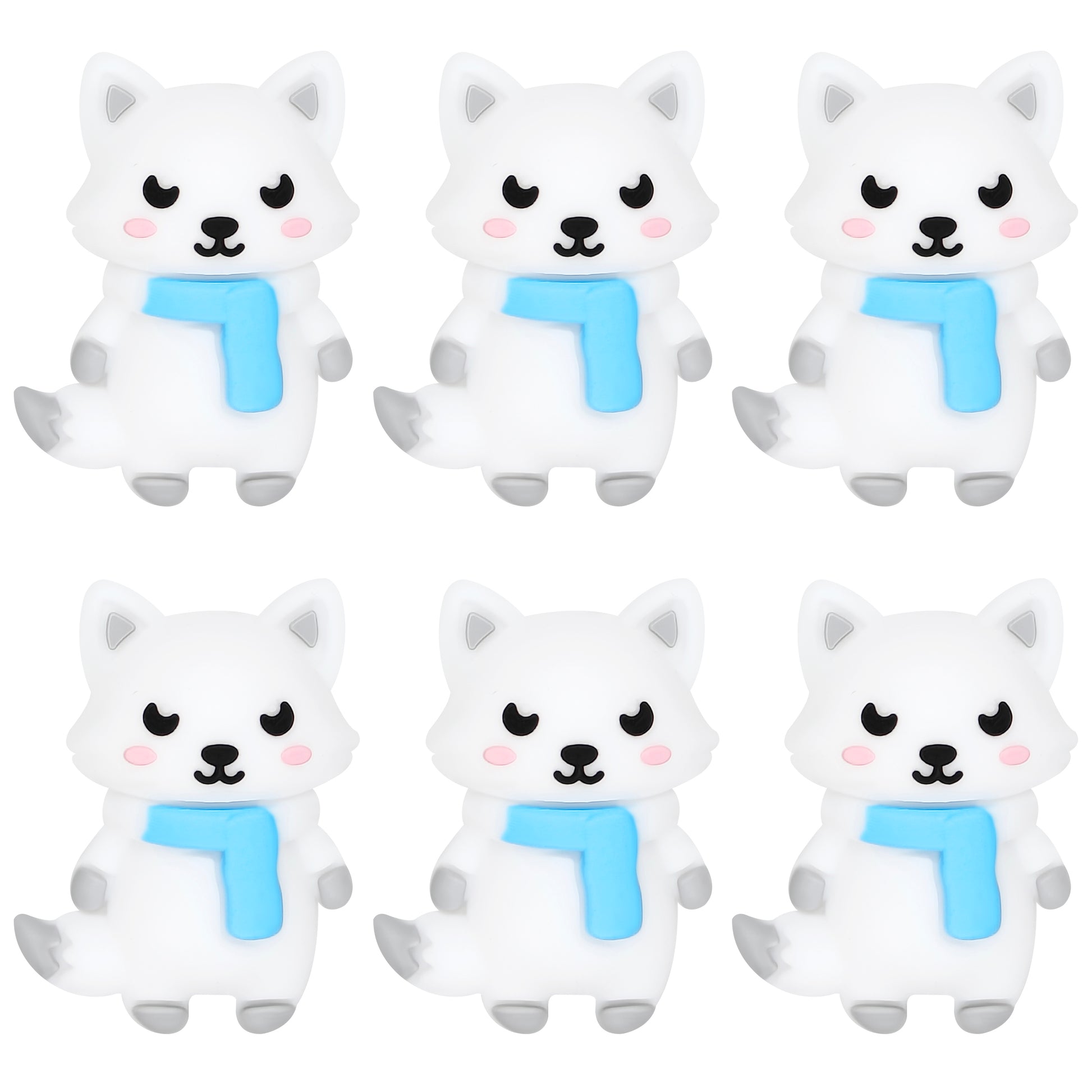 3D White Fox Blue Scarf Focal