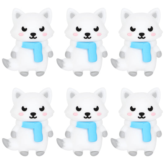 3D White Fox Blue Scarf Focal