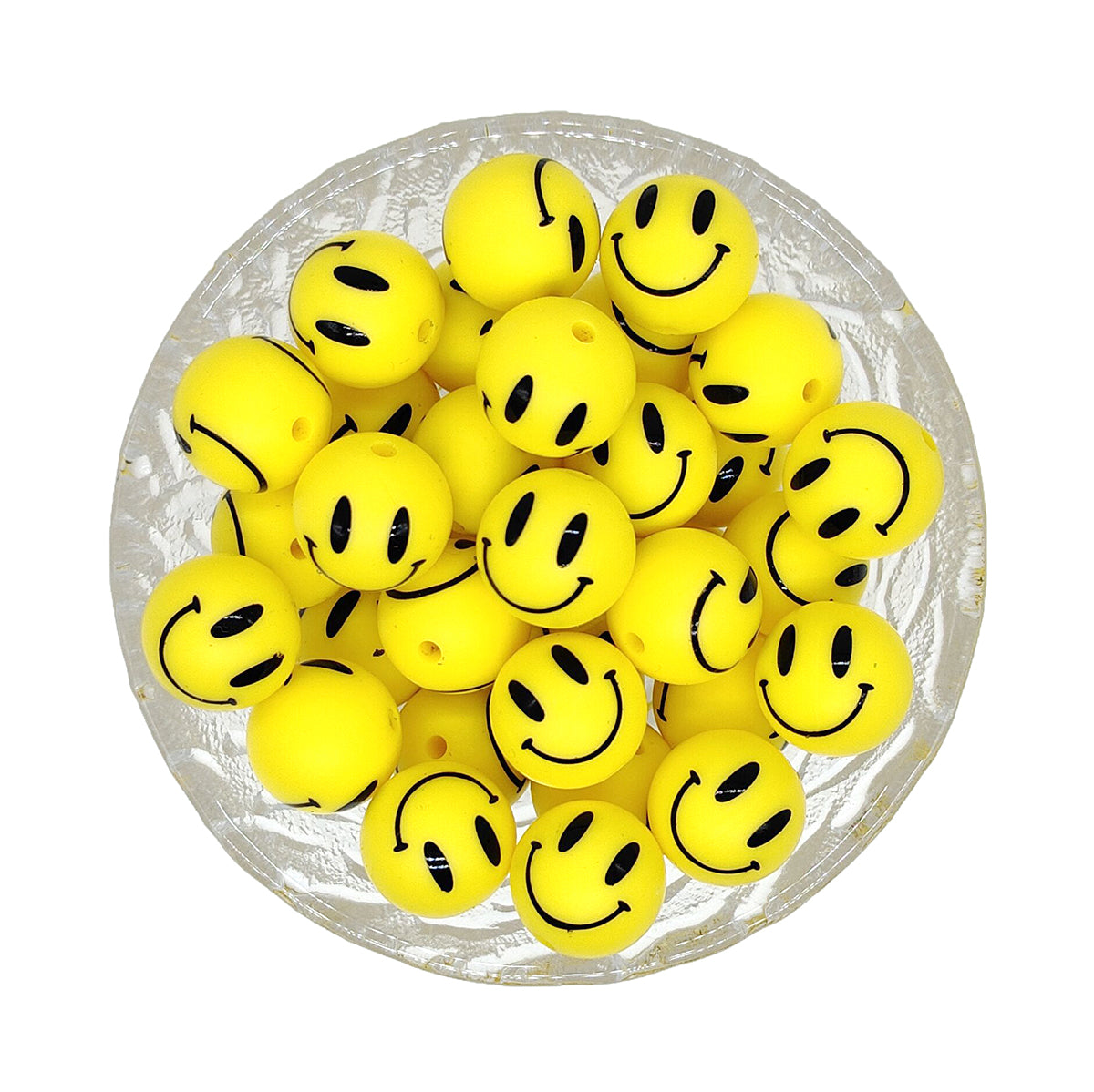 Happy Face Print Round Silicone Beads- 15mm