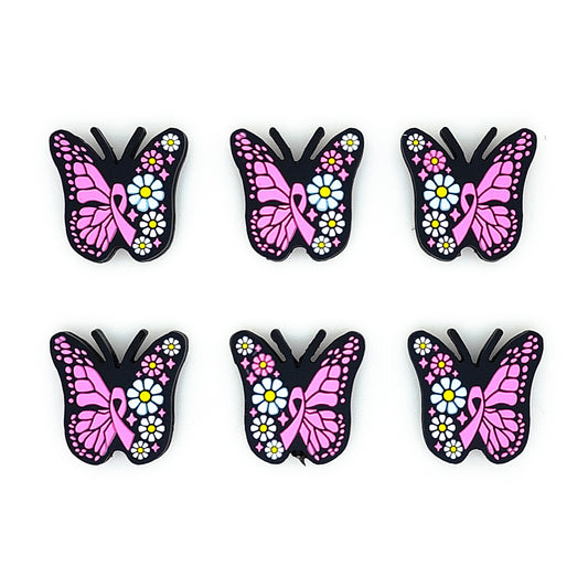 Breast Cancer Floral Butterfly Focal