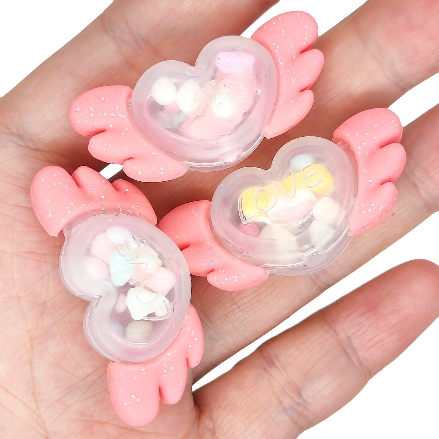 3D Silicone Love Heart Angel Wing Focal Shaker Beads With Beads Inside