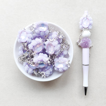 5Pcs Purple Rose Flower Bling Gem Beads, Dangly Rhinestone Beads