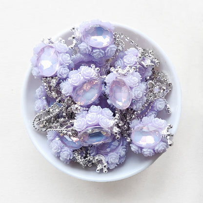 Purple Rose Flower Bling Gem Beads, Dangly Rhinestone Focal Beads