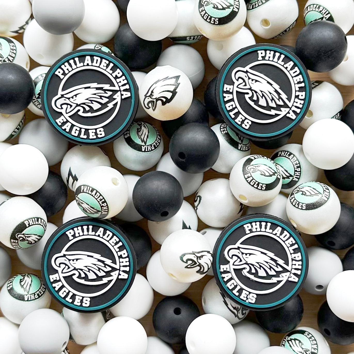 48Pcs Assorted Pack Beads,Football Team Silicone Beads,Acrylic Beads