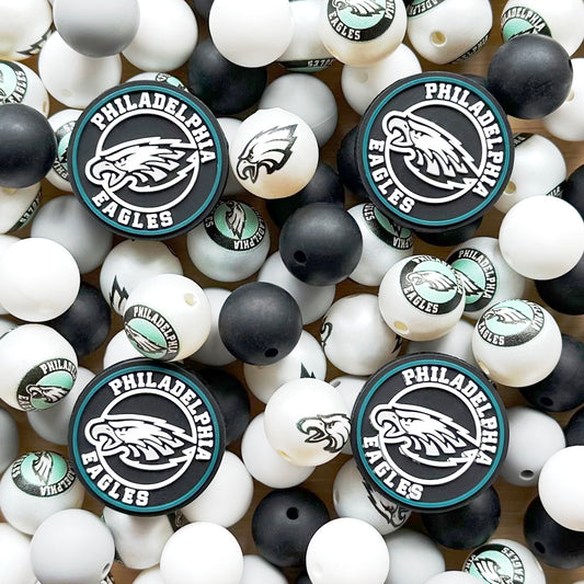 48Pcs Assorted Pack Beads,Football Team Silicone Beads,Acrylic Beads