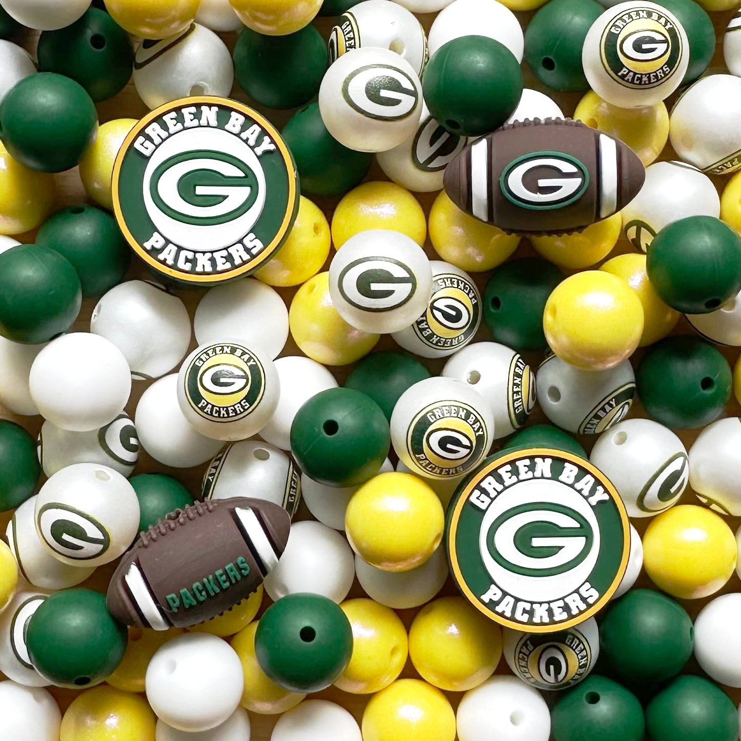 48Pcs Mixed Football Team Bead Pack,Badge Reel Beads,Silicone Beads