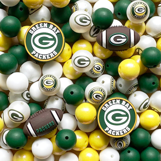 48Pcs Mixed Football Team Bead Pack,Badge Reel Beads,Silicone Beads