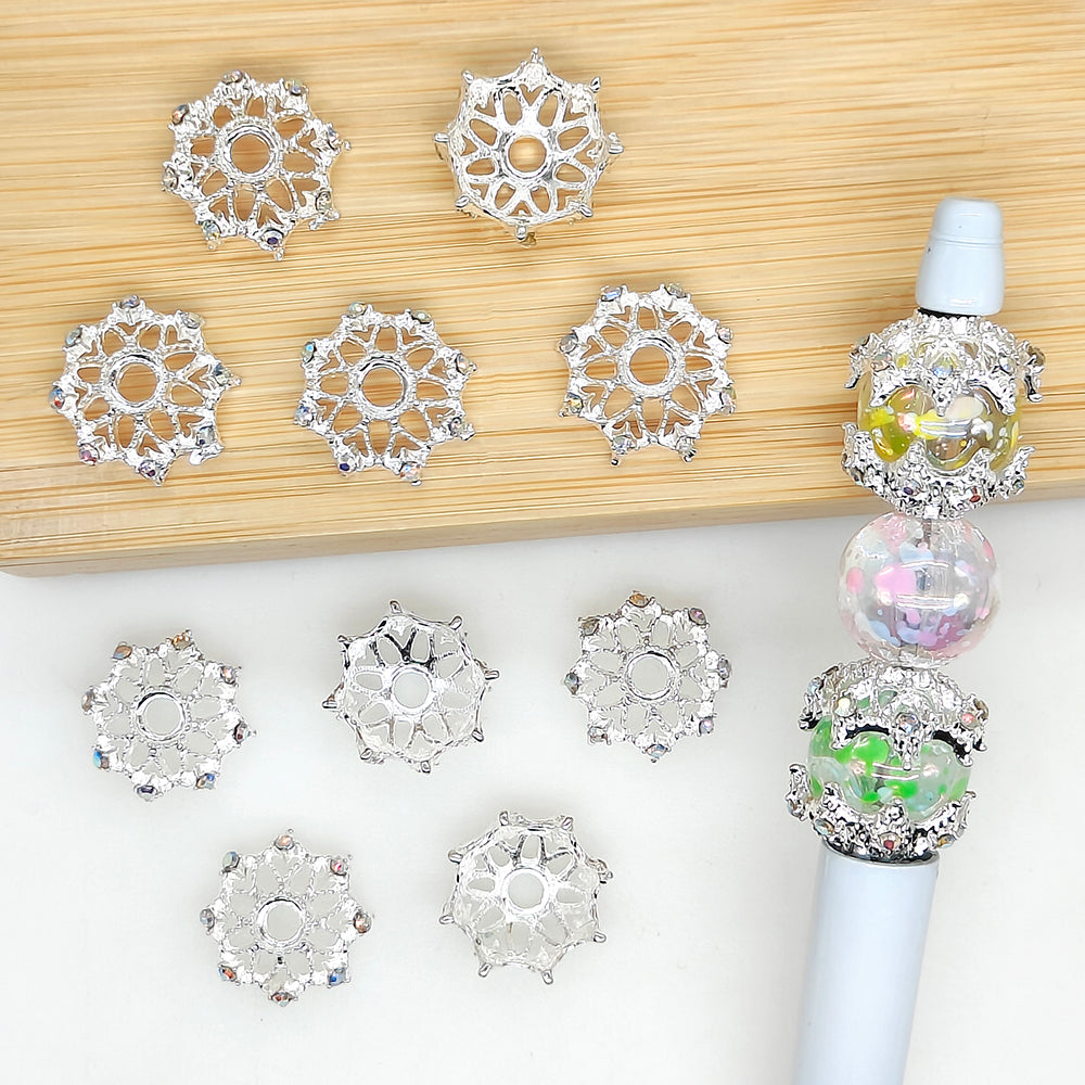 Fancy AB Rhinestone Metal Bead Cap fit 16mm Round Beads