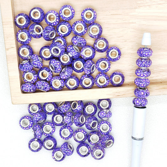 50Pcs Purple Flower Resin Large Hole Beads,Lampwork Beads