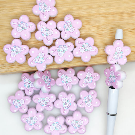 28mmPrint Flower Shaped Acrylic Beads